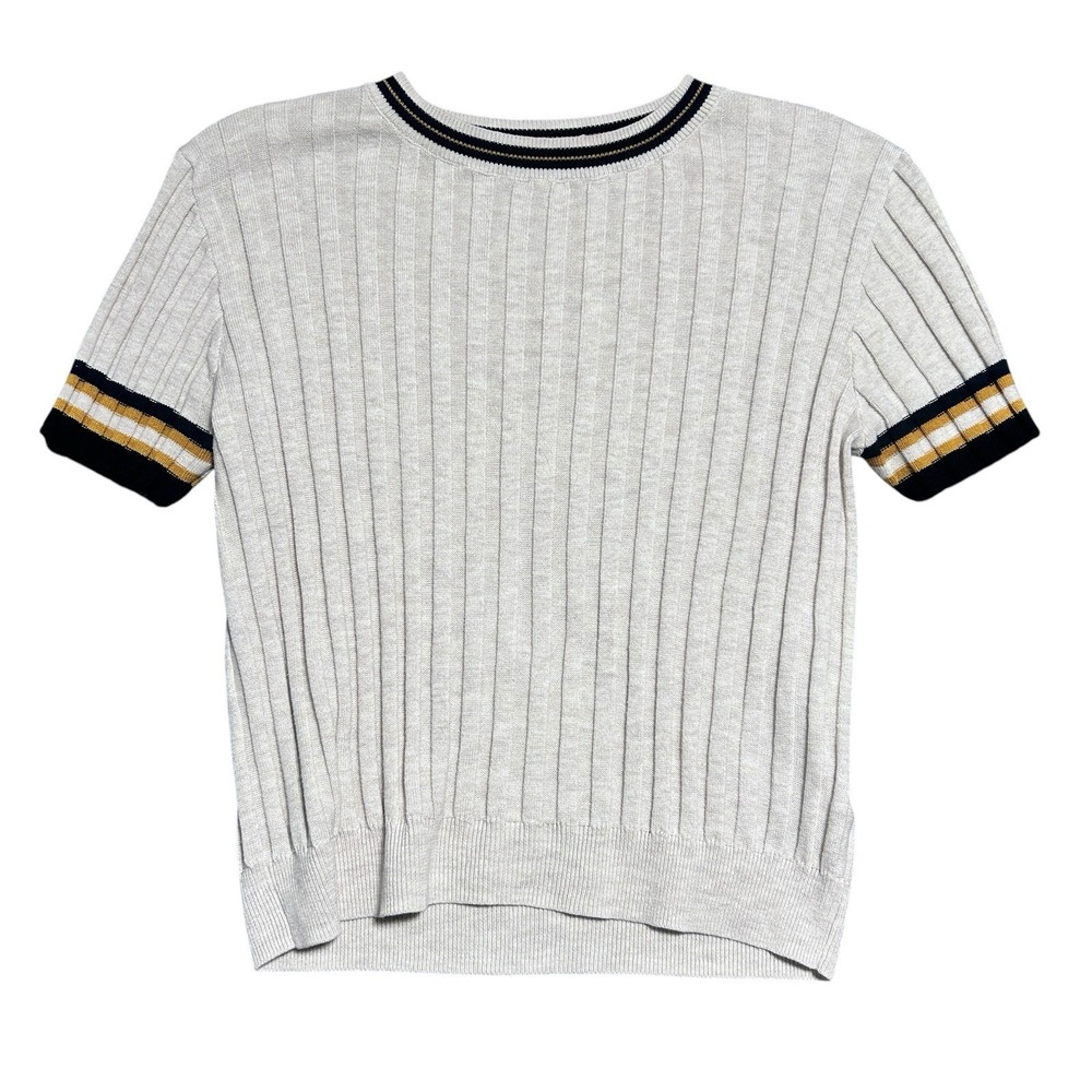 Ijoah Women's Cable Knit Stretch Shirt College Clueless L Y2K Preppy Cream Black